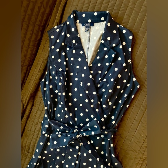 Chaps Navy blue and white polka dot dress - Picture 2 of 7